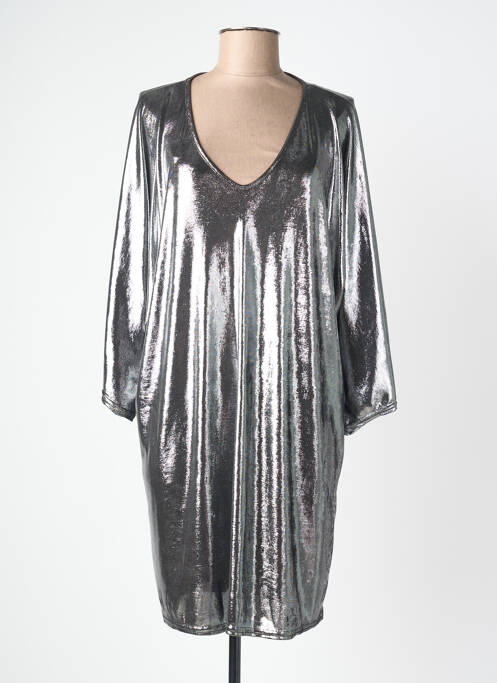 Robe mi-longue manches longues manches longues argent NEW FEELING femme