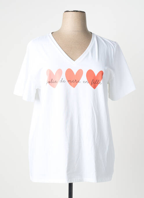 T-shirt sérigraphie floquée manches courtes blanc PM MERE & FILLE femme