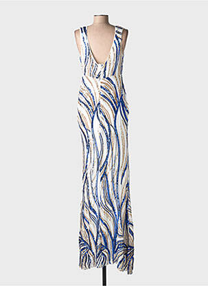 Robe longue imprimé fantaisie sans manche bleu 1992 femme