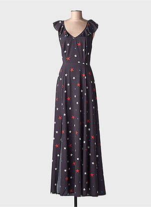 Robe longue imprimé fantaisie manches courtes noir LONDON LOOK femme