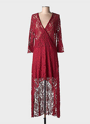 Robe longue coupe cintrée manches 3/4 rouge LONDON LOOK femme