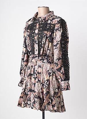 Robe mi-longue imprimé fantaisie manches longues noir F & P femme