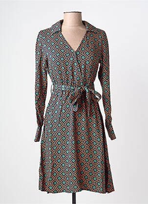 Robe mi-longue imprimé fantaisie manches longues vert ZIBI LONDON femme