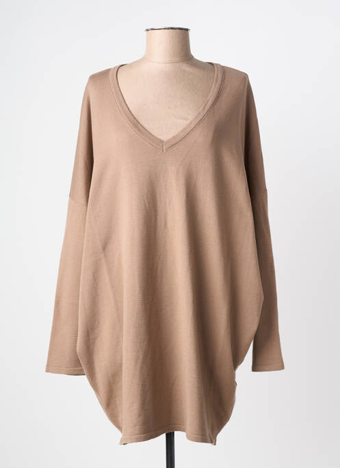 Robe pull col v manches longues marron MAT. femme