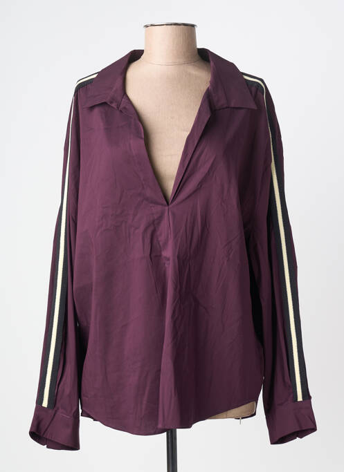 Blouse poignets boutonnés avec fente manches longues violet MAT. femme