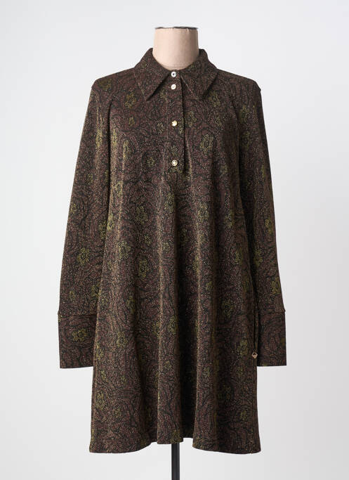 Robe mi-longue manches longues manches longues marron MÊME ROAD femme