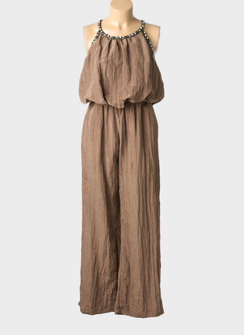 Combi-pantalon fermeture boutonnée au dos fines bretelles marron LAMIAR femme