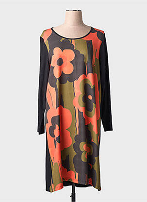 Robe mi-longue imprimé fleurs manches longues orange G!OZE femme