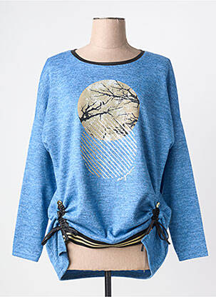 Pull maille souple et aérée manches longues bleu KARIN HERTZ femme