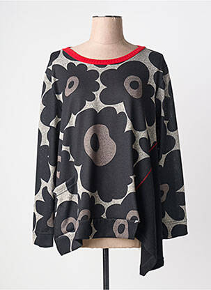 Pull tissage chiné manches longues noir FRANCK ANNA femme