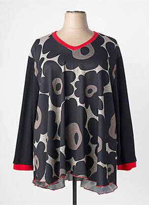 Pull tissage chiné manches longues noir FRANCK ANNA femme