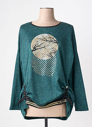 Pull tissage chiné manches longues vert KARIN HERTZ femme