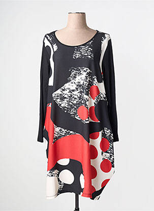 Robe mi-longue imprimé fleurs manches longues noir G!OZE femme