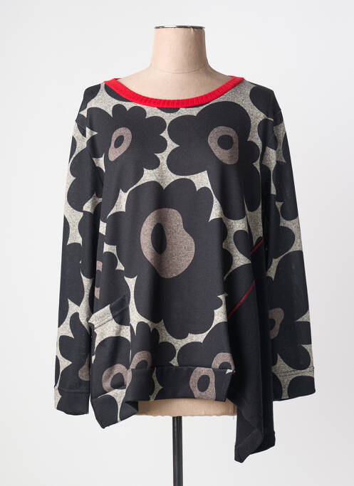 Pull tissage chiné manches longues noir FRANCK ANNA femme