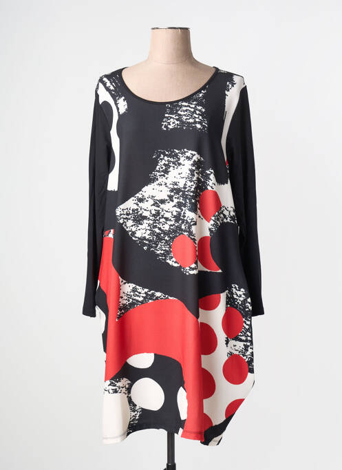 Robe mi-longue imprimé fleurs manches longues noir G!OZE femme