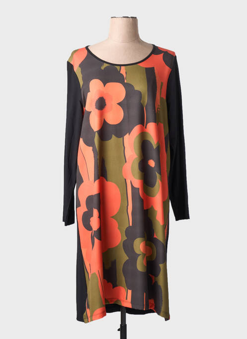 Robe mi-longue imprimé fleurs manches longues orange G!OZE femme