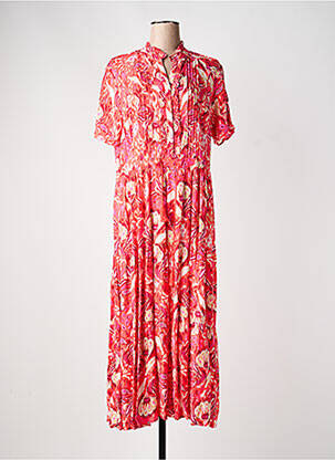 Robe longue tissage popeline manches courtes rose YEST femme