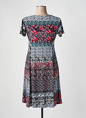 Robe mi-longue imprimé fantaisie manches courtes noir GEVANA femme