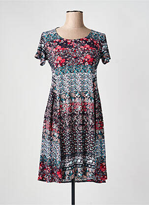 Robe mi-longue imprimé fantaisie manches courtes noir GEVANA femme