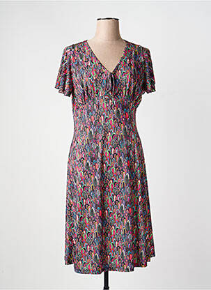 Robe mi-longue imprimé fantaisie manches courtes rose GEVANA femme