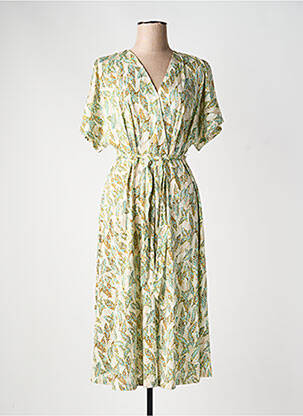 Robe mi-longue imprimé fantaisie manches courtes vert YEST femme