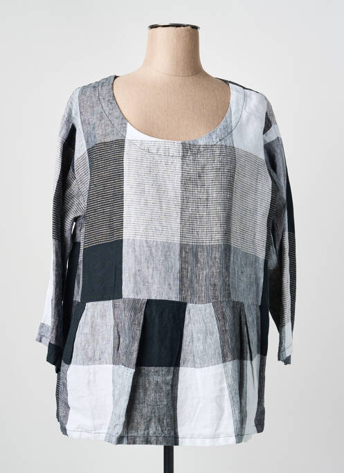 Blouse tissage popeline manches 3/4 gris KOKOMARINA femme