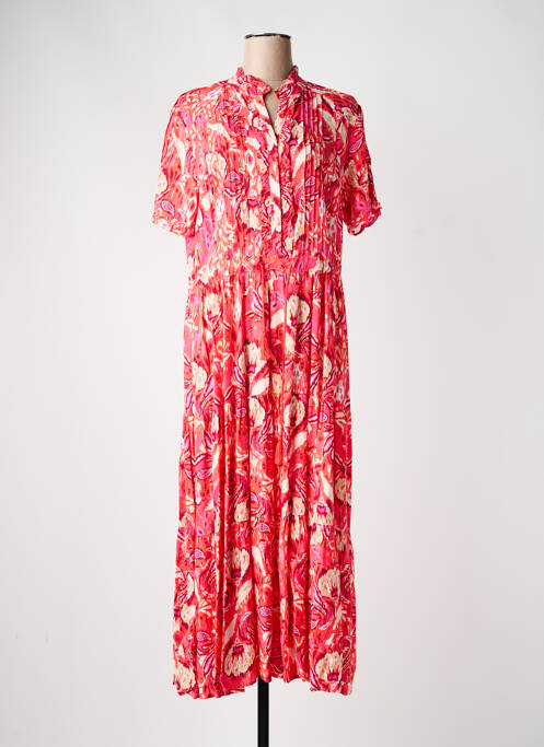 Robe longue imprimé fantaisie manches courtes rose YEST femme