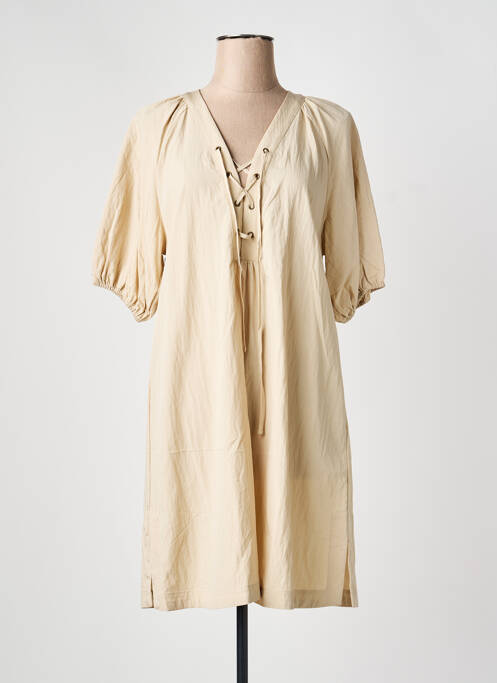Robe mi-longue manches courtes manches courtes beige YEST femme