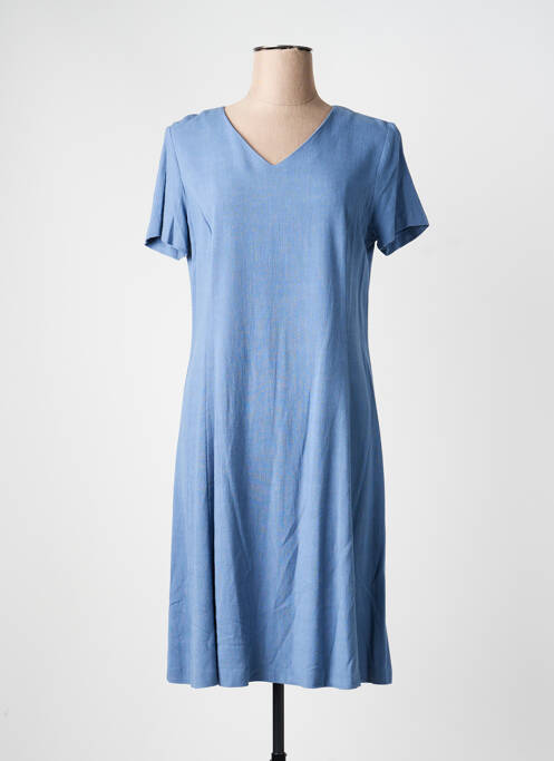 Robe mi-longue fermeture zippée au dos manches courtes bleu GEVANA femme