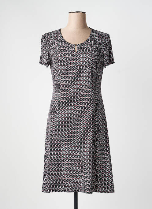 Robe mi-longue imprimé fantaisie manches courtes noir GEVANA femme