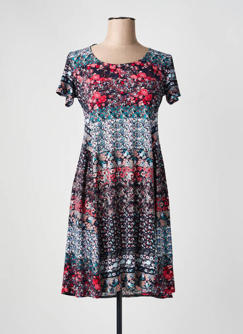 Robe mi-longue imprimé fantaisie manches courtes noir GEVANA femme