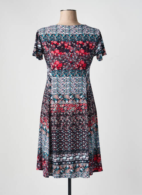 Robe mi-longue imprimé fantaisie manches courtes noir GEVANA femme