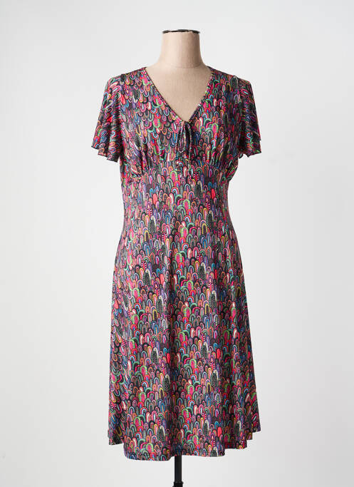 Robe mi-longue imprimé fantaisie manches courtes rose GEVANA femme
