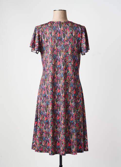 Robe mi-longue imprimé fantaisie manches courtes rose GEVANA femme