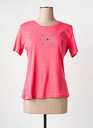 T-shirt sérigraphie avec strass manches courtes rose GEVANA femme