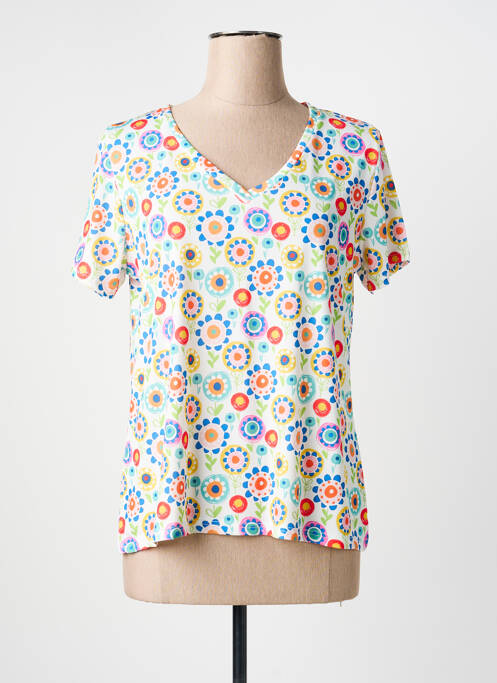 Top imprimé fantaisie manches courtes blanc GEVANA femme