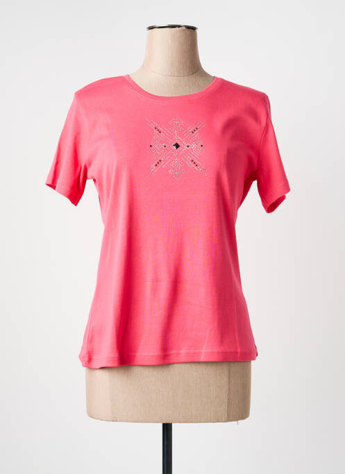 T-shirt sérigraphie avec strass manches courtes rose GEVANA femme