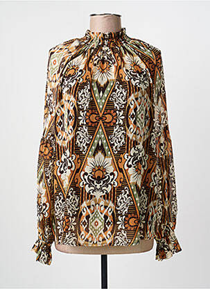 Blouse légère et transparente manches longues marron YEST femme