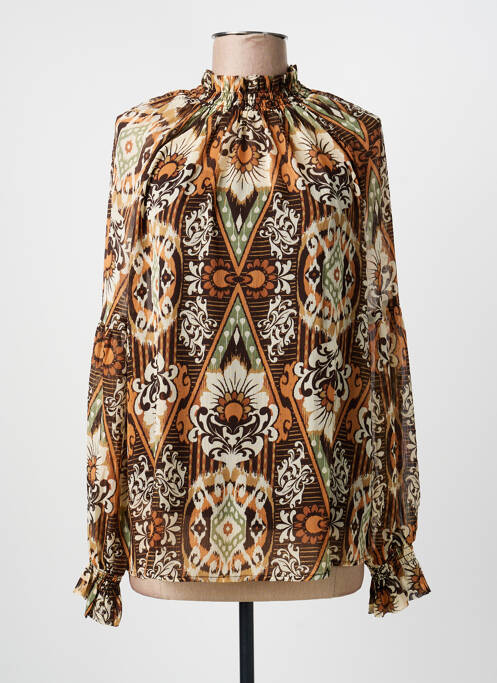 Blouse légère et transparente manches longues marron YEST femme