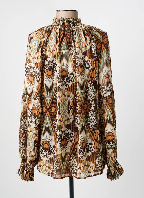 Blouse légère et transparente manches longues marron YEST femme