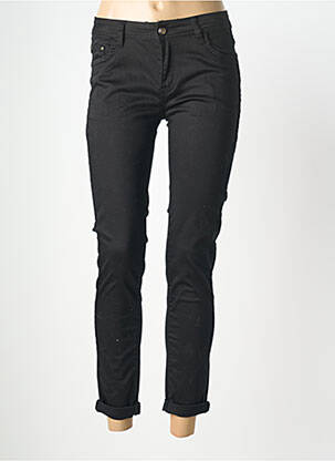 Pantalon 7/8 fermeture zippée sous rabat boutonné noir MY CHRISTY femme