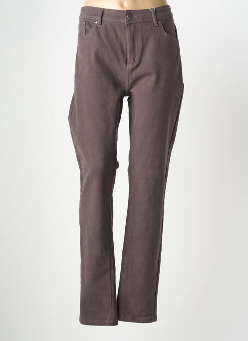Pantalon droit fermeture zippée sous rabat boutonné marron GEVANA femme