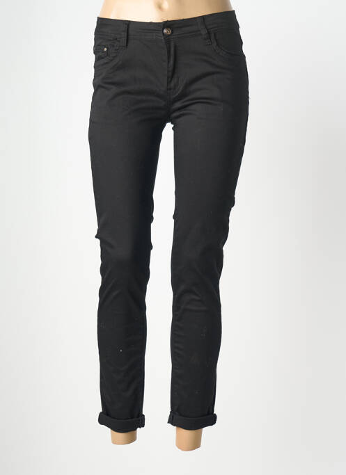 Pantalon 7/8 fermeture zippée sous rabat boutonné noir MY CHRISTY femme