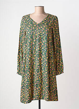 Robe mi-longue imprimé fleurs manches longues vert LA FIANCÉE femme