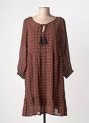 Robe courte imprimé fleurs manches 3/4 marron CREAM femme
