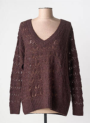 Pull maille ajourée manches longues marron CREAM femme