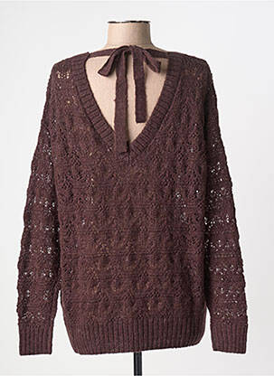 Pull maille ajourée manches longues marron CREAM femme