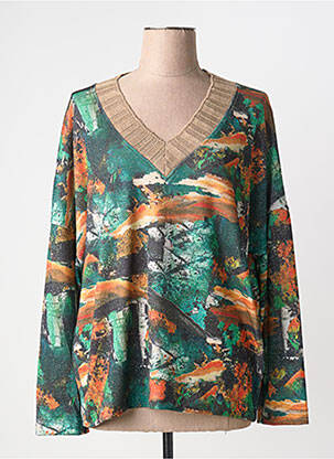 Pull col v manches longues vert MALOKA femme