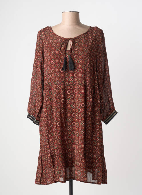 Robe courte imprimé fleurs manches 3/4 marron CREAM femme