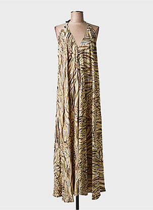 Robe longue imprimé fantaisie sans manche vert LARAETHNICS femme